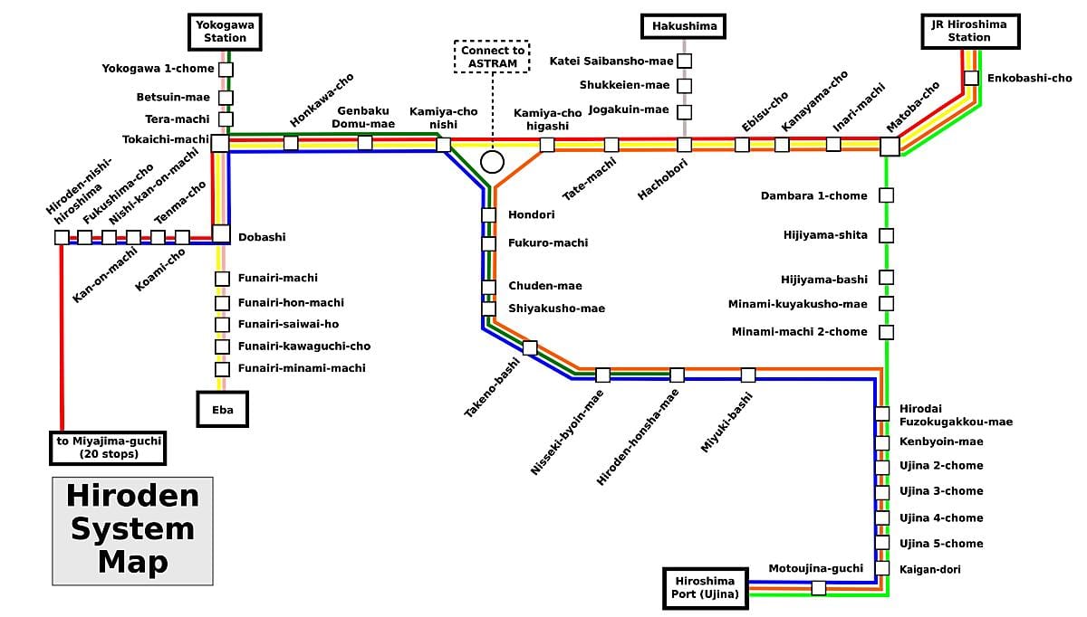 Kaart van hiroshima trein